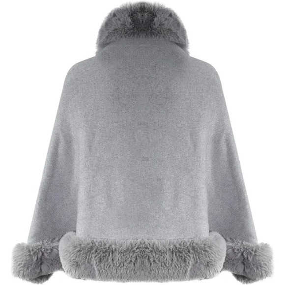 Zlyc Women Winter Faux Fur Shawl Stole Warm Wrap Cape - Gray - Picture 3 of 6